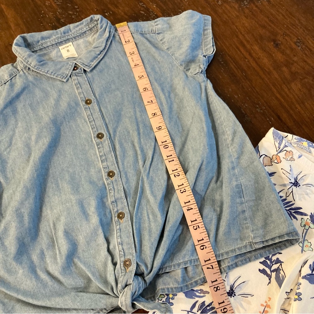Girls Summer Outfit Blue Denim Chambray Shirt and Floral Pants Set Size Youth S - Picture 5 of 8